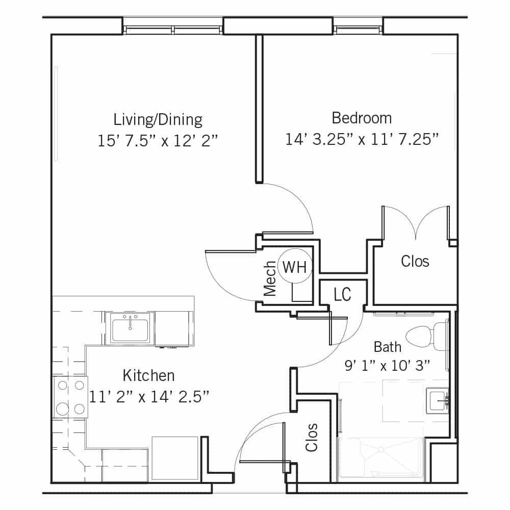 1 Bedroom - Accessible 1 Bedroom | 1 Bath 640 Square Feet $ Call For Pricing