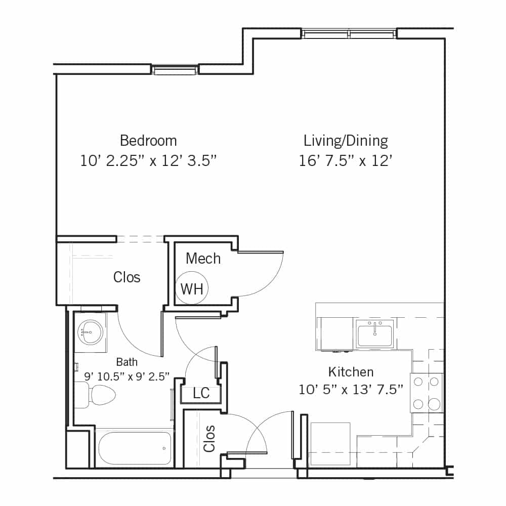 Dover 0 Bedroom | 1 Bath 612 Square Feet $ Call For Pricing